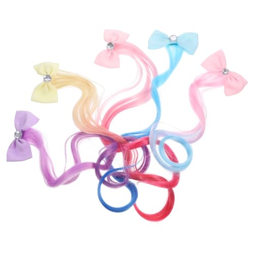 PENIKOKO 5 Stück Teiliges Clip in Haarverlängerungen mit Schleifen für Mädchen Bunte Lockige Haar Accessoires in Blau und Verlauf Langlebige Clips für Kostüme und Festtage von PENIKOKO