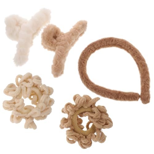 PENIKOKO 5 Stück Teiliges Plüsch Haar Accessoires mit Flauschigen Haarreifen und Clips Weiche Haargummis für Frauen Mädchen und Geeignet für Dickes Dünnes Lockiges und Glattes Haar Fester von PENIKOKO