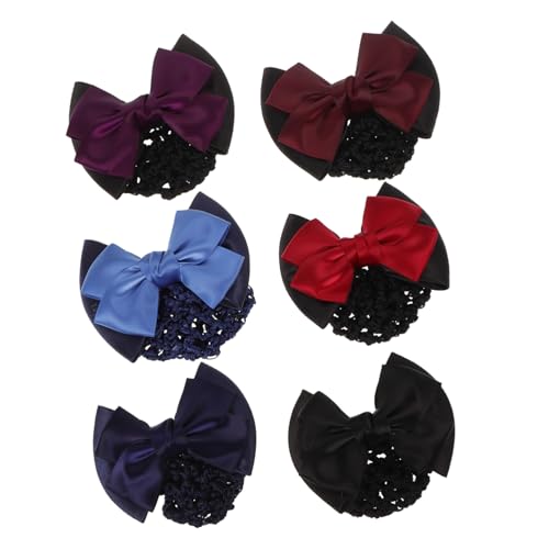 PENIKOKO 6 Stück Professionelle Elastische Haarklammern mit Schleife Atmungsaktives Haarnetz für Damen Farblich Sortiert Rot Blau Weinrot Dunkelviolett Hellblau für Büro und Alltag von PENIKOKO