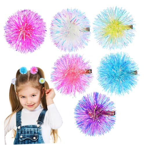 PENIKOKO 6 Stück Teiliges Bunte Haarklammern mit Weichen Pompom Bällen Leichte Haarspangen für Damen Rutschfestes Styling Zubehör für Partys Alltag und Fotoshootings von PENIKOKO
