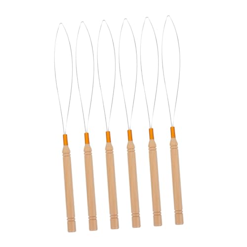 PENIKOKO 6 Stück Teiliges Haarverlängerungs Loop Tool mit Holzgriff Rostfreier Edelstahl Häkelnadel für Braid Knitting und Micro Bead Extensions Leichtes Rutschfestes DIY von PENIKOKO