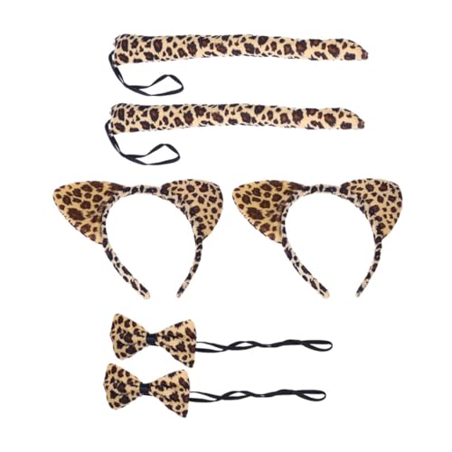 PENIKOKO 6 Stück Teiliges Karneval Katzenohren Haarreif mit Leopardenmuster Originelles Kostüm Accessoire mit Schleife und Geeignet für Fasching und Mottoparty von PENIKOKO