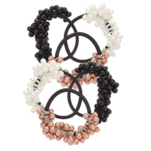 PENIKOKO 6 Stück Teiliges Perlen Haargummis für Frauen Elastische Haarbänder mit Weißen Schwarzen und Champagnerfarbenen Perlen Hochdehnbar und Bruchsicher Modische Haaraccessoires für von PENIKOKO