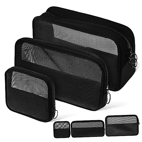 PENIKOKO 6 Stück Teiliges Set von Mesh Kosmetiktaschen für Reisen Tragbare Toilettentaschen Make Up Organizer für Damen und Herren für Reisen und Zuhause von PENIKOKO