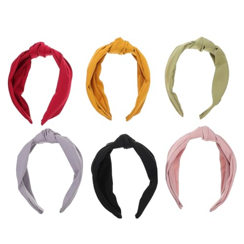 PENIKOKO 6 Stück Teiliges Stoff haarbänder mit Knoten Leichte Bequeme Stirnbänder für Damen und Mädchen Modische Haarreifen in Gelb Schwarz Grün und Rot für Alltag Party und Sport von PENIKOKO