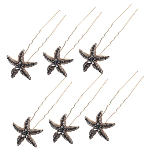 PENIKOKO 6 Stück Teiliges U förmiger Haarschmuck mit Schwarzen Strass seesternen Elegante Haarnadeln für Brautfrisuren und Festliche Anlässe Stabile Haarclips für Damen und Frauen von PENIKOKO