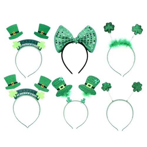 PENIKOKO 6stücke Patrick Kleeblatt Kopfschmuck Stirnband Pailletten Kopfbedeckung Haarschmuck Grünes Urlaubsmotiv Mottoparty Accessoires von PENIKOKO