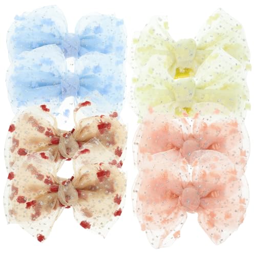 PENIKOKO 8 Stück Teiliges Haarklammern mit Netzgarn Schleifen Süße Halbtransparente Haarschleifen für Mädchen Zuverlässige Bequeme Haarclips schonend zum Haar Bunte Farben Rot Gelb Blau von PENIKOKO