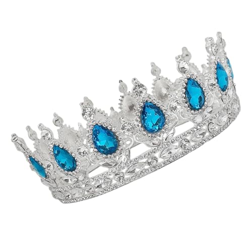 PENIKOKO Brautkrone Silber mit Lake Blau Strass Hochzeit Haarschmuck Barock Diadem Damen Festlicher Kopfschmuck für Hochzeitskleid und Party von PENIKOKO
