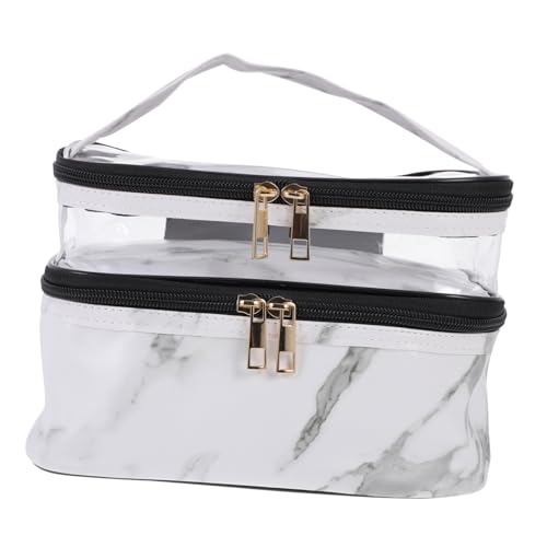 PENIKOKO Doppellagige Kosmetiktasche aus Transparentem PVC mit Marmor Muster Große Kapazität Tragbare Make up Reise waschtasche für Damen Leicht und Langlebig Praktisches Design von PENIKOKO