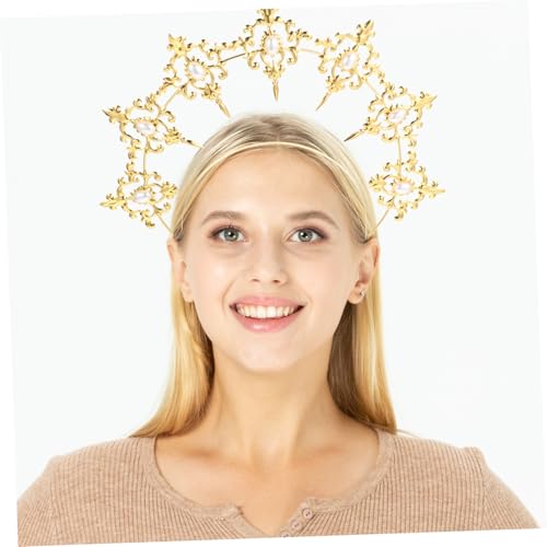 PENIKOKO Eleganter Goldener Haarschmuck Retro Headdress mit Heiligenschein Design Dekorativer Braut Haarreif für Hochzeit Party Fotoshooting und Festliche Anlässe von PENIKOKO