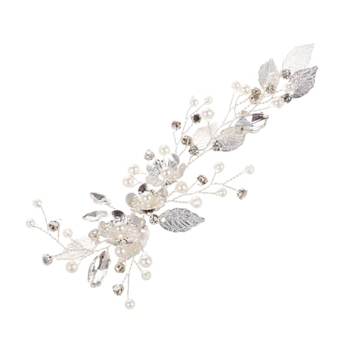PENIKOKO Haarspange Mit Blattblume Und Kunstperlen Stirnbänder Für Brautfrisuren Perlenhaarreif Für Hochzeit Legierungshaarschmuck Für Frauen Blattmetallaccessoires Für Mädchen von PENIKOKO
