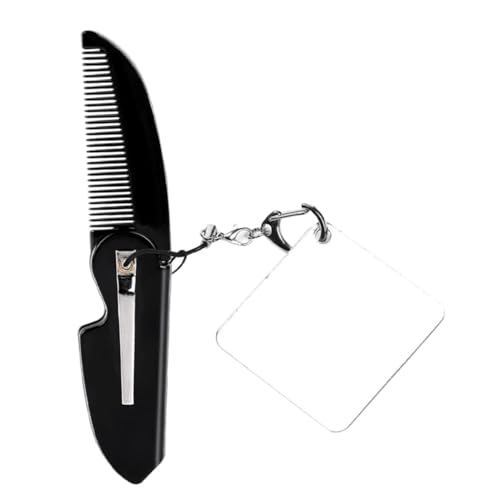 PENIKOKO Faltbarer Bartkamm mit Feinen Zähnen und Quadratischem Spiegel Klappbarer Taschenkamm als Schlüsselanhänger für Herren Kompakt Leicht Robust für Reisen und Alltag von PENIKOKO