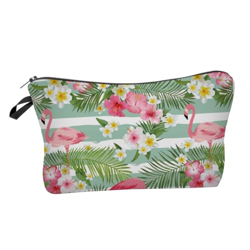 PENIKOKO Flamingo und Blumen Print Kosmetiktasche Tragbare Make Up Tasche Multifunktionale Reise Kulturbeutel Handtasche Organizer für Kosmetik und Toilettenartikel von PENIKOKO