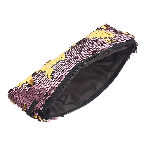 PENIKOKO Glitzer Makeup Tasche Handlich Kosmetiktasche Reise Kulturbeutel Damen Multifunktionale Aufbewahrung für Kosmetik Toilettenartikel Ohrhörer Datenkabel Gold Rosa von PENIKOKO