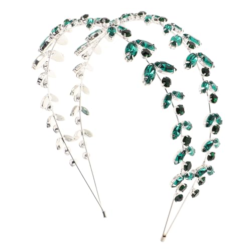 PENIKOKO Grünes Strass-haarband mit Doppellagigen Blättern Handgefertigtes Braut-haarschmuck für Hochzeit und Party Komfortabler Haarreif für Damen Stilvolles Accessoire für Braut und Fest von PENIKOKO
