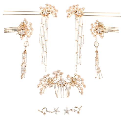 PENIKOKO Haarnadel Im Antiken Stil Mit Perlen Keramik Haarstab Lange Haarnadeln Für Frauen Braut Kopfbedeckung Dekorative Haarstäbchen Klassische Haarstäbchen Blumen Haarschmuck von PENIKOKO