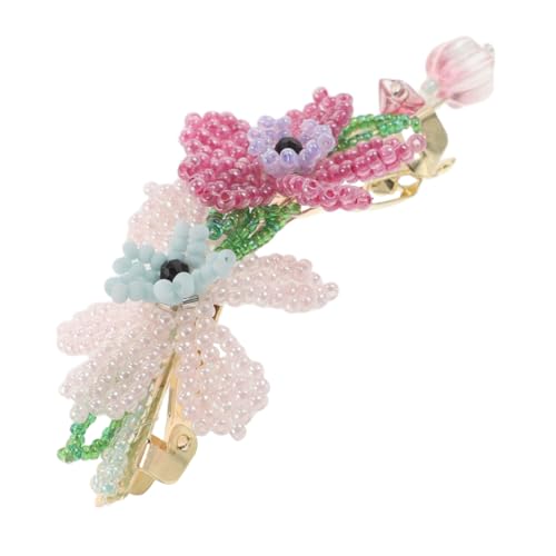 PENIKOKO Handgefertigte Beaded Spring Barrette mit Buntem Blumenmuster Leichte Kleine Haarklammern für Mädchen Fester Sitz durch Robusten Federmechanismus für Ponytails Partys und Alltag von PENIKOKO