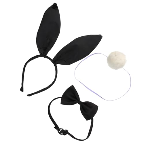 PENIKOKO Hasenohren Haarreif mit Krawatte und Plüschschwanz Wiederverwendbares Kaninchen Kostüm Zubehör für Karneval Kostümparty Festival Dekoration Strapazierfähiges Material Schwarz von PENIKOKO