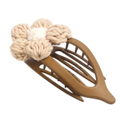 PENIKOKO Knitted Flower Hair Claw Clip Fuzzy Plush Barrette für Frauen und Mädchen Halboffene Haarspange mit Starkem Vielseitiges Sommer und Strandaccessoire Khaki von PENIKOKO