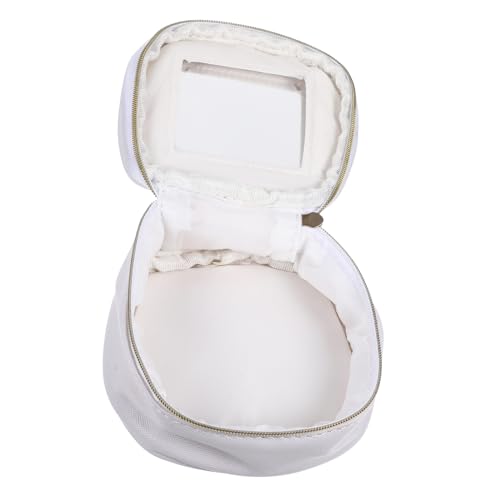 PENIKOKO Kompakte Echte Leder Kosmetiktasche mit Spiegel Tragbare Lippenstift Aufbewahrungstasche für Damen Reise Makeup Bag Weiß Multifunktionale Mini Schminktasche von PENIKOKO