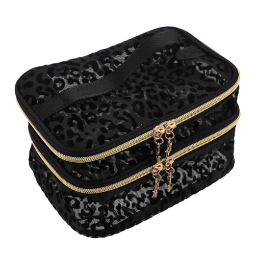 PENIKOKO Kosmetiktasche Damen Mesh Makeup Organizer Kleine Doppellagige Kulturtasche aus Nylon Vielseitig als Reise Alltagstasche für Kosmetik und Pflege Kompakt und Robust Schwarz mit PENIKOKO Kosmetiktasche Damen Mesh Makeup Organizer Kleine Doppellagige Kulturtasche aus Nylon Vielseitig als Reise Alltagstasche für Kosmetik und Pflege Kompakt und Robust Schwarz mit von PENIKOKO