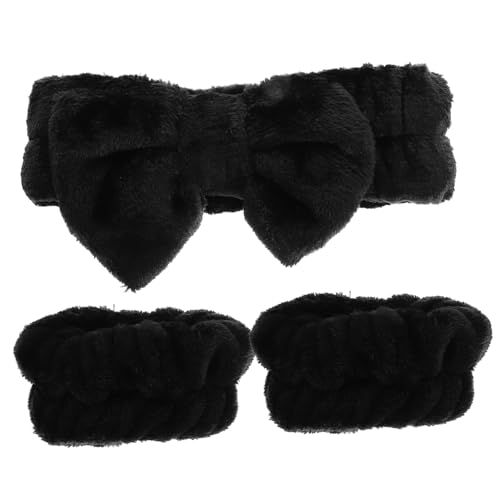 PENIKOKO Make Up Stirnband Damen Elastisch Breites Haarband mit Schleife Rutschfest Weich für Gesichtswäsche Kosmetik Spa und Haarkontrolle Geeignet Schwarz von PENIKOKO