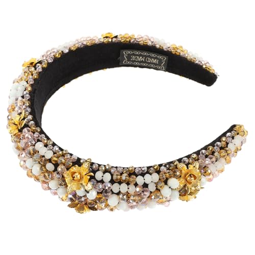 PENIKOKO Modisches Gepolstertes Haarband mit Strasssteinen Rutschfestes Stirnband für Frauen und Mädchen Handgefertigt mit Samtigem Stoff in Kaffee Eleganter Kopfschmuck für Partys und von PENIKOKO