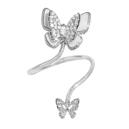 PENIKOKO Offener Fingerring Damen Schmuck Verstellbar Vintage Stil Perlmutt Zirkonia Nageldekoration von PENIKOKO