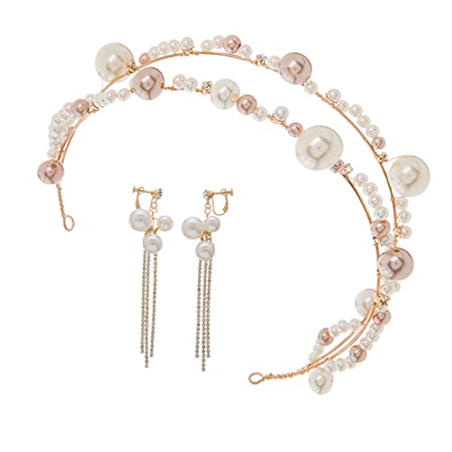 PENIKOKO Perlen Stirnband Ohrringe Set Für Damen Haarkrone Ohrringe Clip Braut Stirnband Hochzeit Haarschmuck Rund Perlen Ohrschmuck von PENIKOKO