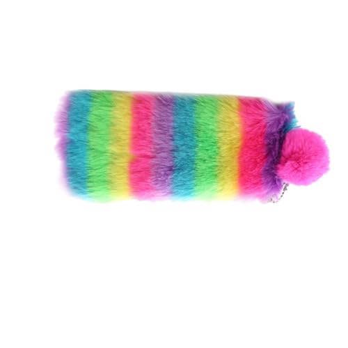 PENIKOKO Regenbogen Plüsch Federmäppchen Fluffy Handtasche Kleine Make up Tasche Organizer Für Schüler und Reise Kosmetiktasche von PENIKOKO