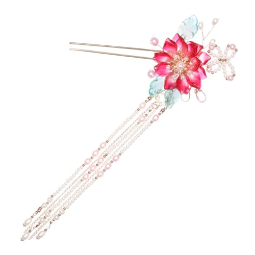 PENIKOKO Roter Haarschmuck Damen Haarnadel mit Quaste Chinesischer Stil Blumen Haarnadel Lange Haarstäbchen für Frauen Vintage Legierung Haarschmuck Zubehör für Hochsteckfrisuren und von PENIKOKO