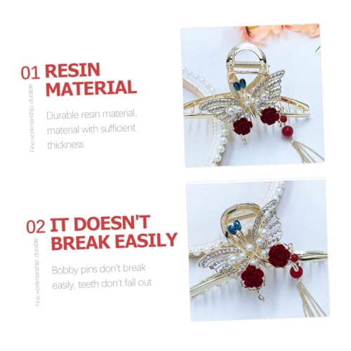 PENIKOKO Roter Schmetterling Haarclip mit Quaste Haarspange mit Perlen und Strass Rutschfeste Kralle für Halben Dutt Stilvolle Haarklammer für Frauen und Mädchen von PENIKOKO