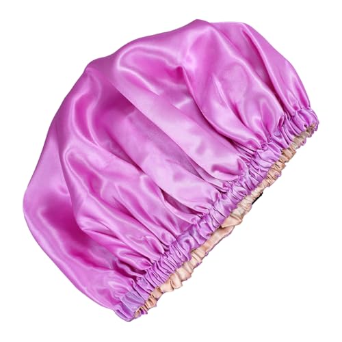 PENIKOKO Satin Schlafmütze Verstellbar Doppellagig Leicht Atmungsaktiv für Langes und Kurzes Haar Damen Haarkappe zum Schlafen Make Up und Spa Anwendungen in Helllila von PENIKOKO