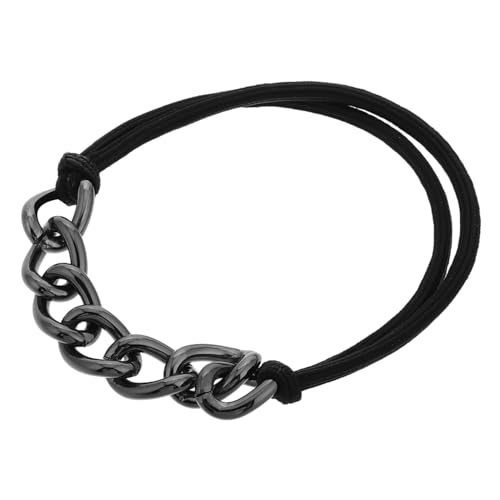 PENIKOKO Schwarzes Dickes Haargummi aus Metallischer Kette Elastischer Ponytail Halter mit Langlebigem Elektroplattiertem Legierungsarmband für Frauen Schonend zu Lockigem Haar Vielseitig von PENIKOKO