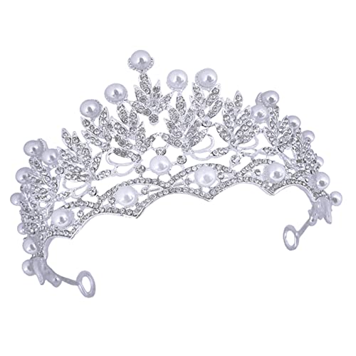 PENIKOKO Silberne Perlenkrone Haarreif Damen Tiara Haarschmuck für Hochzeit Geburtstag Party Braut Festliche Kopfbedeckung Haarschmuck für Frauen Mädchen von PENIKOKO