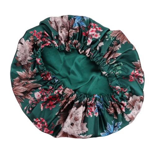 PENIKOKO Wasserdichte Duschhaube Grün mit Blumenmuster Elastische Doppellagige Badehaube für Damen Wiederverwendbar Atmungsaktiv Hautfreundlich für Bad Spa Pflege von PENIKOKO