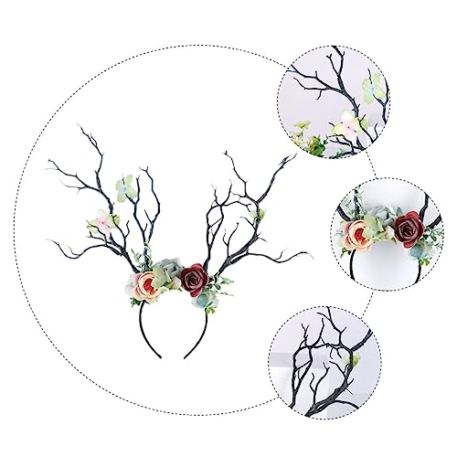 PENIKOKO Weihnachtliches Hirschgeweih Haarreif mit Baumzweig und Blüten Bequem Formstabil Modisch für Festliche Anlässe und Vielseitige Frisuren von PENIKOKO