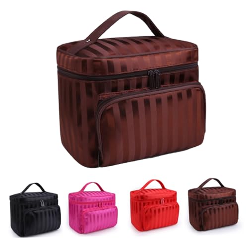 PENIKOKO wasserdichte Kosmetiktasche Groß Volumen Nylon Reißverschluss Make up Organizer Reise Kulturbeutel Damen Kaffee Streifen Muster PENIKOKO wasserdichte Kosmetiktasche Groß Volumen Nylon Reißverschluss Make up Organizer Reise Kulturbeutel Damen Kaffee Streifen Muster von PENIKOKO