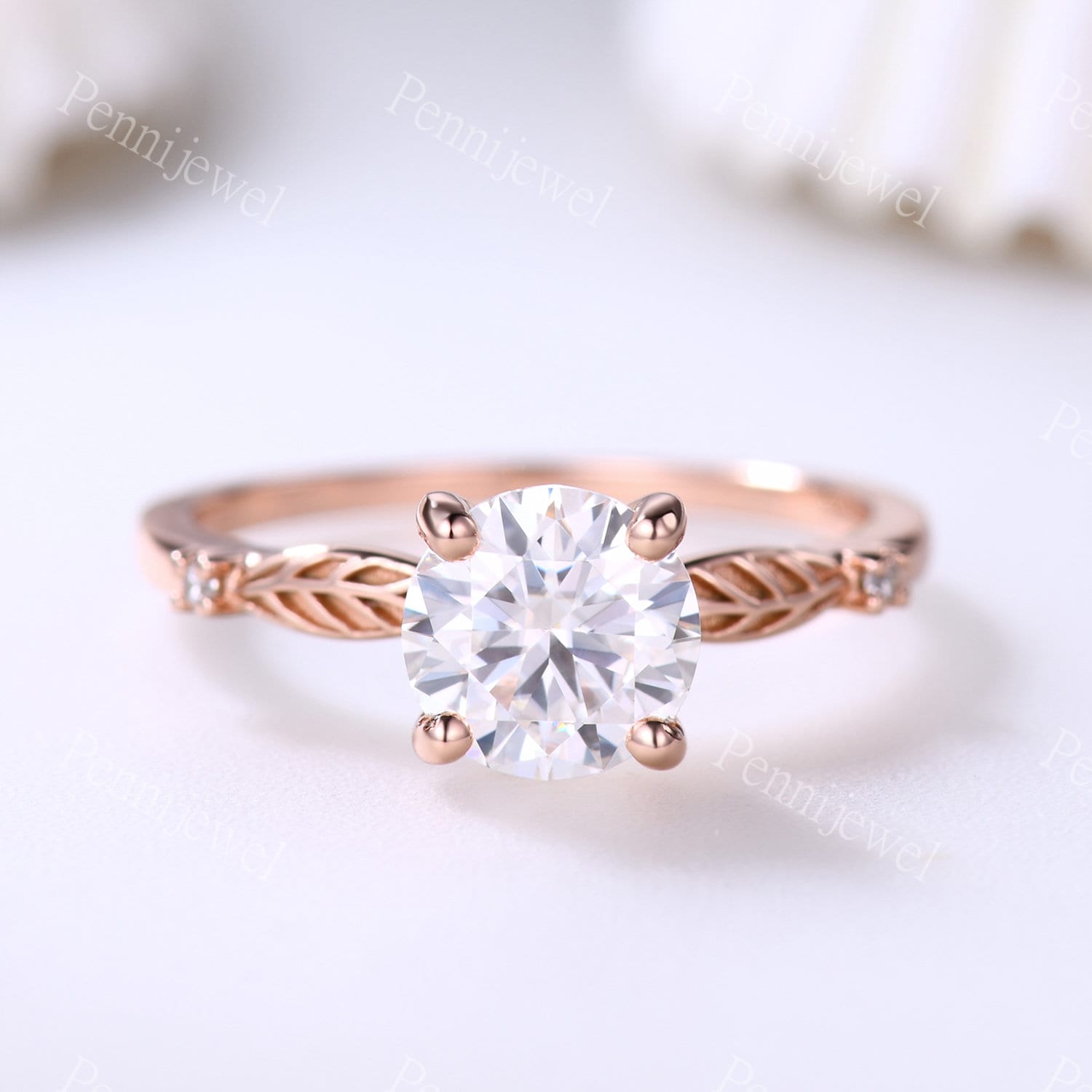 1.25Ct Moissanit Ring Vintage Verlobungsring Roségold Solitär Diamant Band Frauen Jubiläum Versprechen Blatt Ast von PENNIjewel