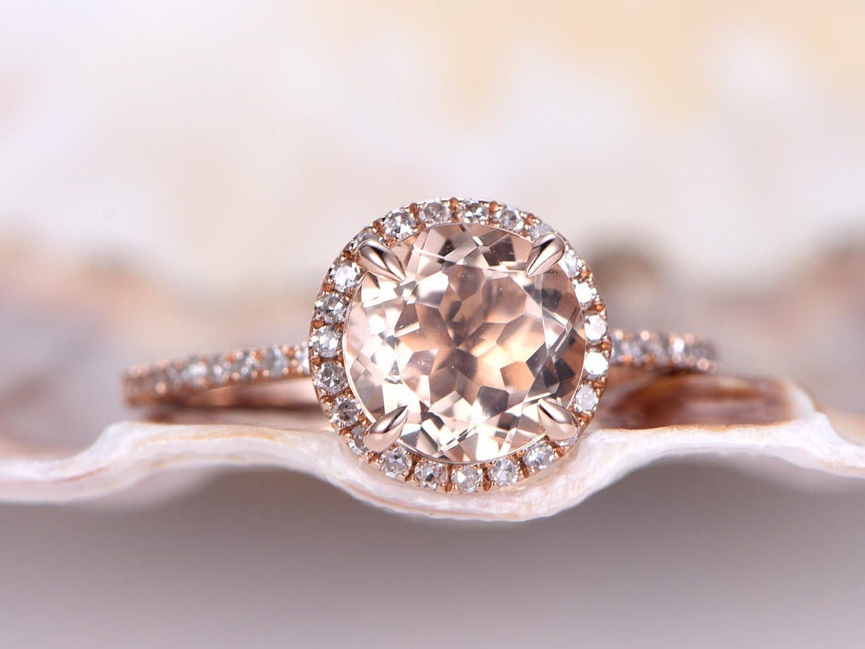 1.2Ct Morganit Verlobungsring Rosegold Frauen Diamant Brautring 7mm Rundschliff Natürlicher Halo Versprechen Jahrestag Geschenk von PENNIjewel
