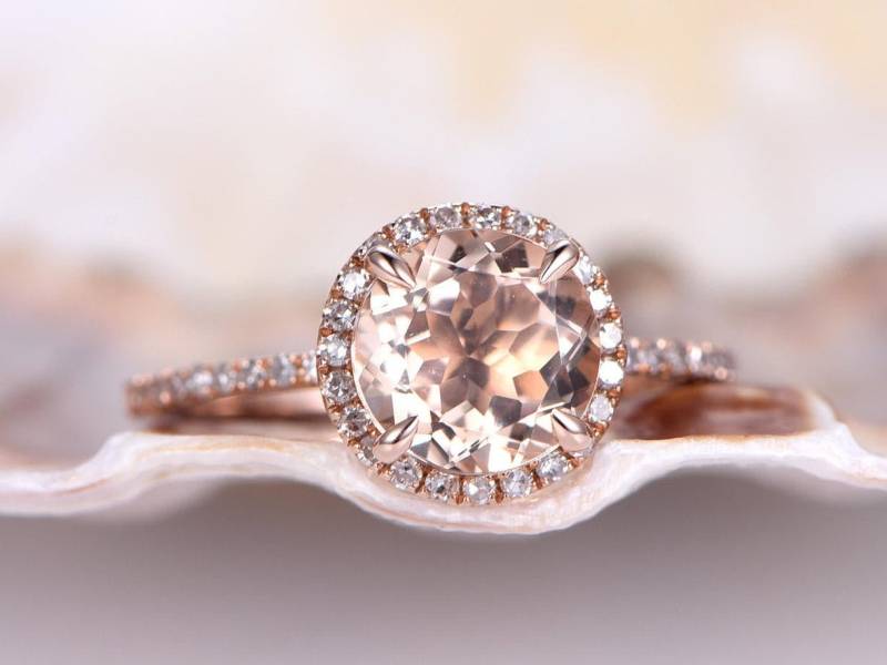 1.2Ct Morganit Verlobungsring Rosegold Frauen Diamant Brautring 7mm Rundschliff Natürlicher Halo Versprechen Jahrestag Geschenk von PENNIjewel