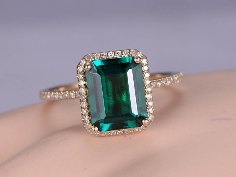 10x8mm Smaragd Verlobungsring 14K Roségold Moissanit Ehering Smaragdschliff Steinring Brautring Jubiläumsring von PENNIjewel