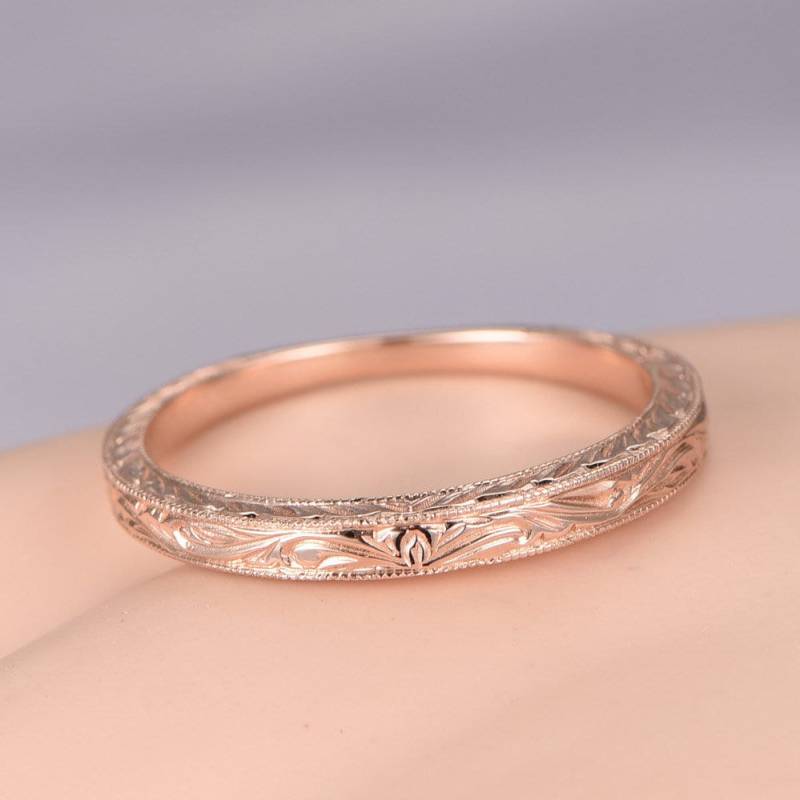 14K Rose Gold Ehering Filigrane Eternity Ring Floral Milgrain Verlobungsring Stapeln Passenden Band Jahrestag Geschenk Für Sie von PENNIjewel