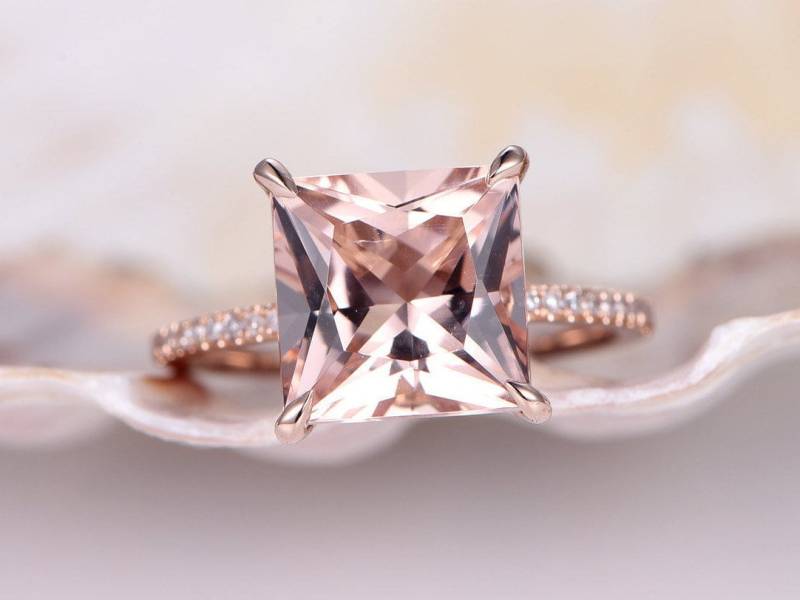 14K Rosegold Morganit Verlobungsring, Rosa-Pfirsich Verlobungsringe, Vinatge Ringe Für Frauen, Einzigartiger Diamant Ring von PENNIjewel