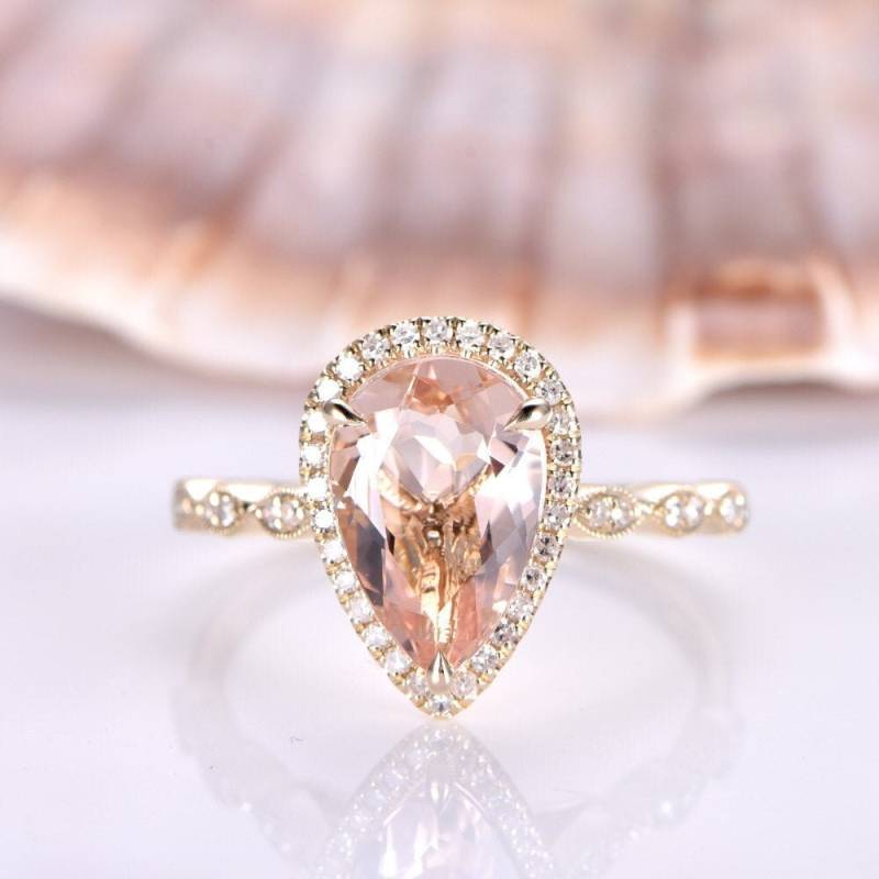 3.18Ct Rosa Morganit Verlobungsring Gelbgold Diamant Halo Ring Art Deco Milgrain Hochzeit Band Jubiläum Geschenk Für Frauen Benutzerdefinierte von PENNIjewel