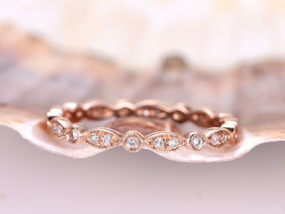 Art Deco Diamant Ehering Band, Massive Rose Gold Eternity Band, Milgrain Band, Stapelbares Frauen Band, Stapelbares Hochzeitsgeschenk von PENNIjewel