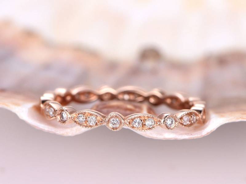Art Deco Diamant Ehering Band, Massive Rose Gold Eternity Band, Milgrain Band, Stapelbares Frauen Band, Stapelbares Hochzeitsgeschenk von PENNIjewel