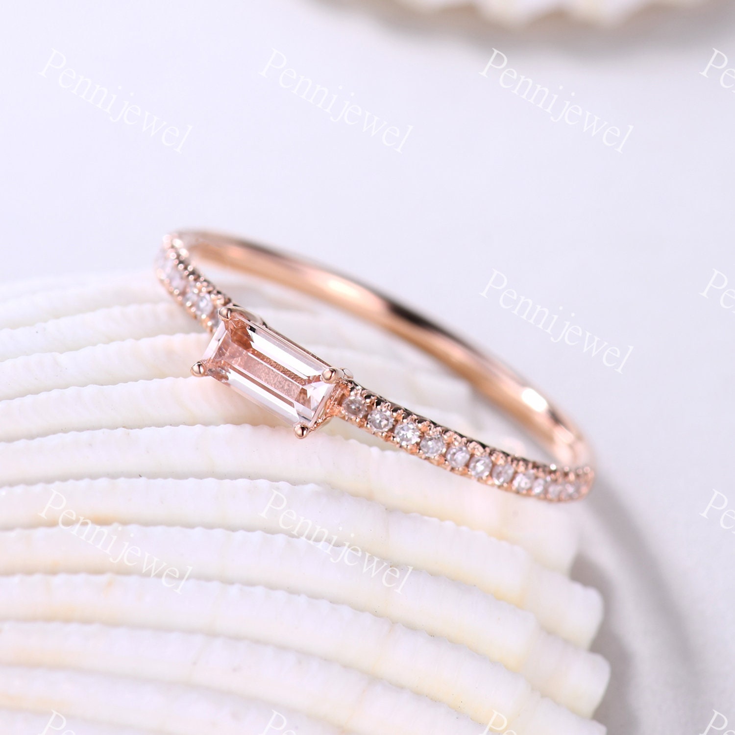 Baguette Morganit Versprechensring, Natürlicher Verlobungsring, Halbe Ewigkeit Diamant Band, Morganit Jahrestag Ring Für Frauen von PENNIjewel