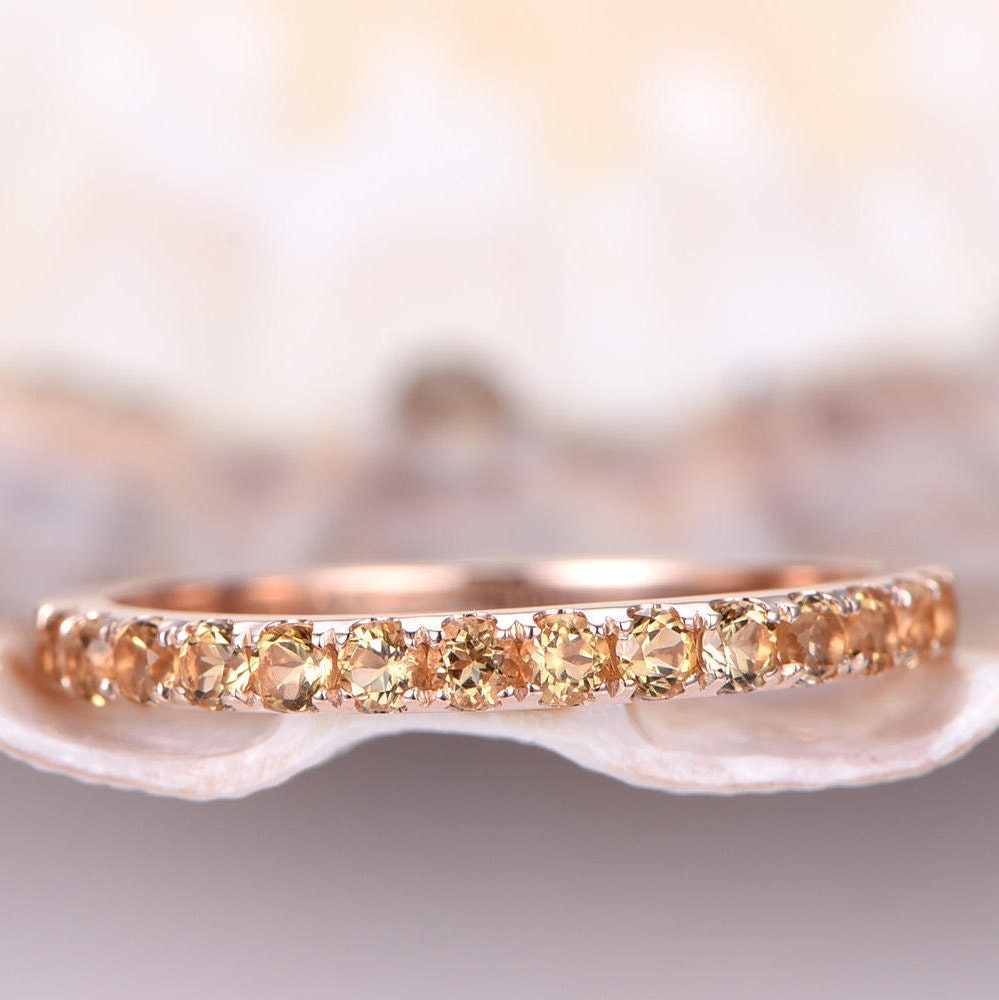 Citrin Ring Gold Hochzeitsband Halbe Ewigkeit 2mm Rund Gelb Edelstein Stapeln Passende Band 14K Jahrestag Geburtstag Geschenk von PENNIjewel